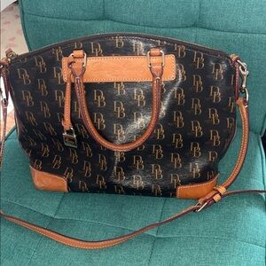 Dooney & Bourke Black and Tan Signature Satchel Shoulder Bag